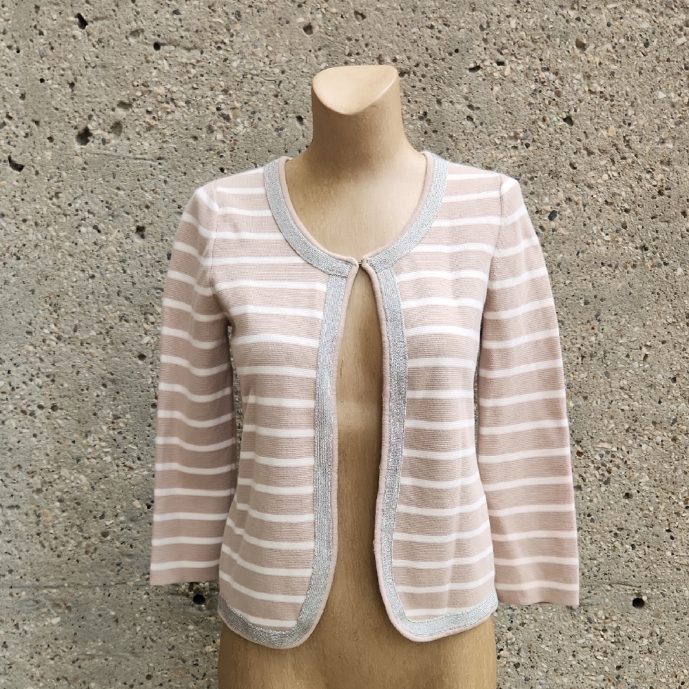 Banana Republic Beige and White Striped Cardigan